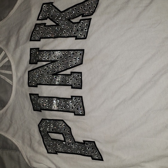 RARE! PINK Victoria's Secret White Tank with Glitter Logo - Picture 3 of 4